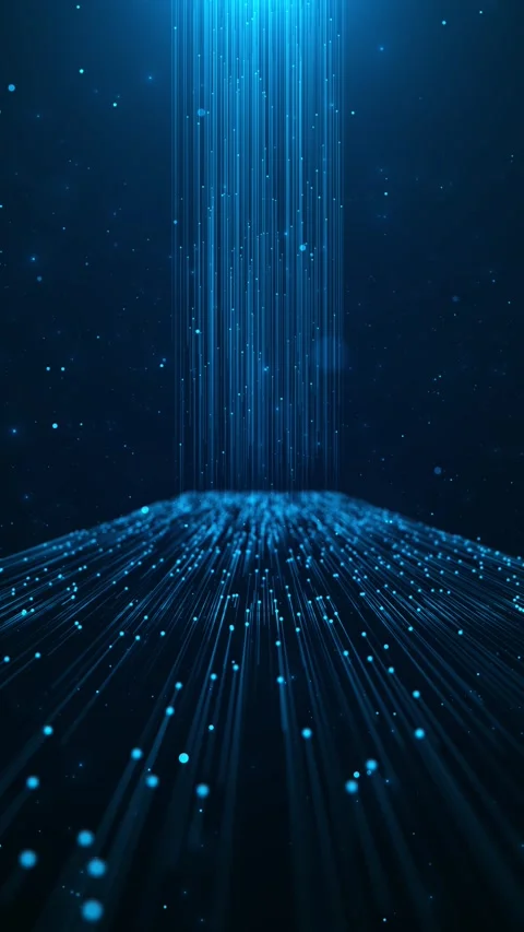 Futuristic digital data stream glowing lines of abstract binary code on a dark Stock Footage 312684974