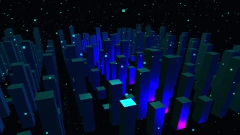 Futuristic digital data stream with glowing blue 3D blocks and cyan particl.. Vídeo Stock 342338063