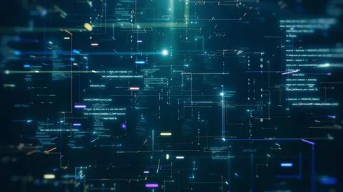 Futuristic digital data stream with glowing lines of abstract binary code o.. 스톡 사진