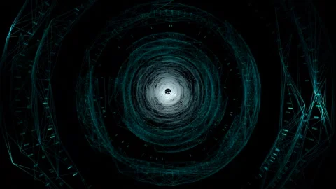 Futuristic digital data tunnel with floating particles and circular network.. Stock Footage 337770728