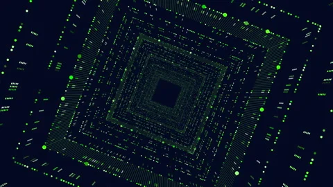 Futuristic digital data tunnel with glowing green code and cyber grid motion Stock Footage 330063019