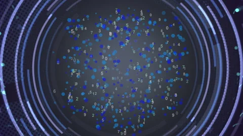 Futuristic Digital Data Visualization, Blue Circular Numeric Particles Видео 320003847