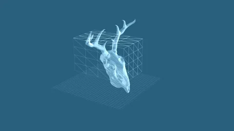 Futuristic Digital Deer Skull with Antlers in 3D Wireframe Design Against a.. 库存影片 343222250