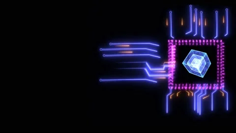 Futuristic digital dimension cube intelligent chip data processing technology Stock Footage 146826002