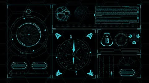 Futuristic Digital Display with Network Grid and Virtual Dashboard Elements Stock Footage 341917879