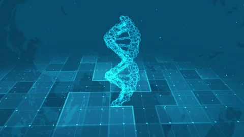 Futuristic Digital DNA Helix Structure with Medical Data Interface Stock Footage 339123970