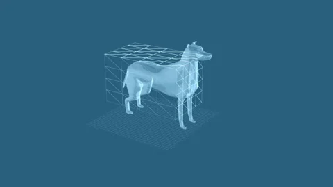 Futuristic Digital Dog Mesh on Geometric Grid Background Design Art 库存影片 342315996