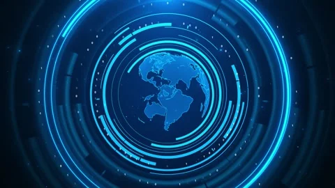 Futuristic digital Earth Digital globe by glowing tech data rings binary code Stock Footage 314198819