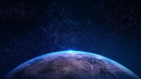 Futuristic digital Earth Global Connections Data Nodes in Space network data Stock Footage 333961410