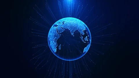 Futuristic digital Earth globe global data network digital connection network co Stock Footage 342785348