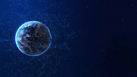 Futuristic digital Earth globe with glowing global network connection lines, big Stock Footage 333965110