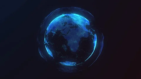 Futuristic digital earth with network nodes connecting and circling the globe Stock Footage 88624335