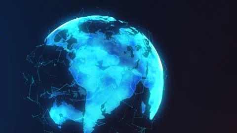 Futuristic digital earth with network nodes connecting and circling the globe Stock Illustration