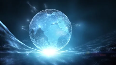 Futuristic digital earth planet globe with glowing light and lines loop moti Stock Footage 345059684
