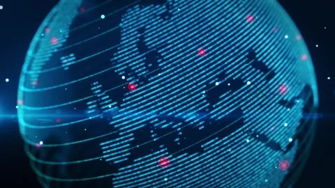 Futuristic Digital Earth Visualization with Glowing Data Points and Lines Stock Footage 341921964