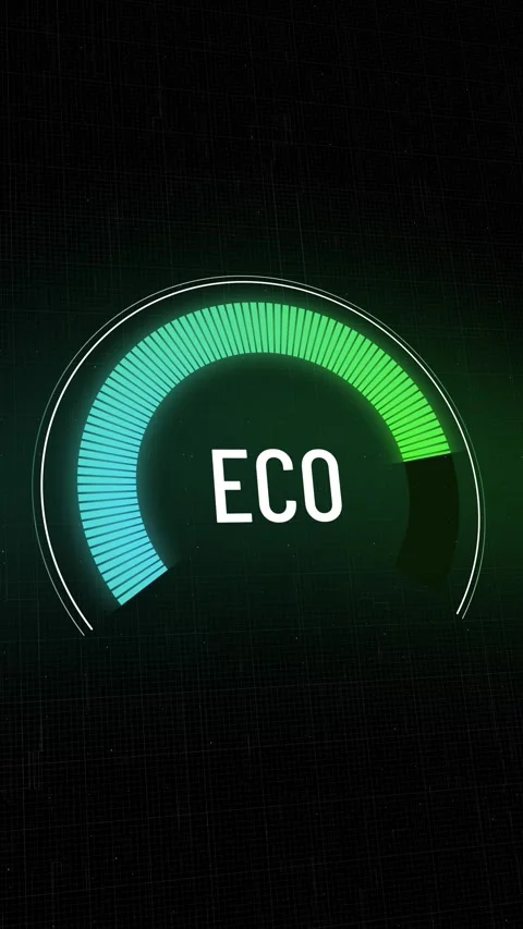Futuristic digital ECO meter gauge rising, environmental performance from low Stock Footage 327554358