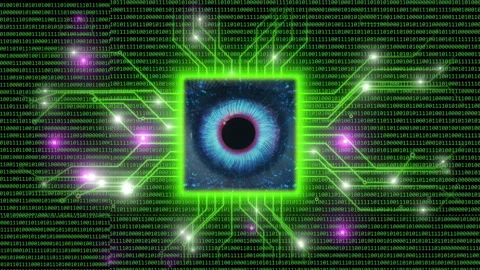 Futuristic Digital Eye with Binary Code and Circuitry 스톡 동영상 343581293