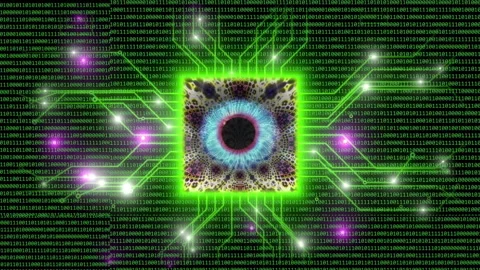 Futuristic Digital Eye with Binary Code and Circuitry Stock Footage 346414872