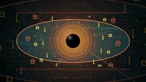 Futuristic Digital Eye Interface with Glowing HUD Elements and Data Stock Footage 343162582