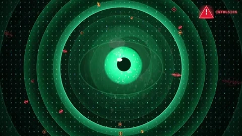 Futuristic Digital Eye Interface with Green HUD Scanning Elements and Security Stock Footage 343166001