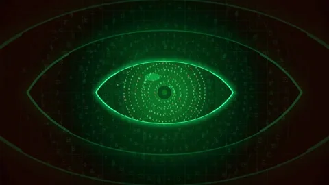 Futuristic Digital Eye Interface with Green Glowing HUD Elements and Data Stock Footage 343172412