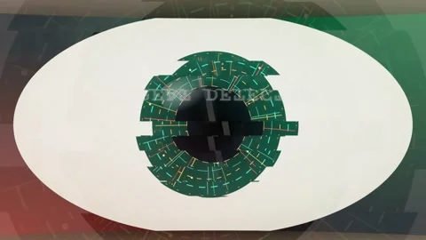 Futuristic Digital Eye Interface with Scanning Data and Technological HUD Stock Footage 343154403