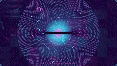 Futuristic Digital Eye Scanning Interface with Holographic Data Circles and Stock Footage 343162564