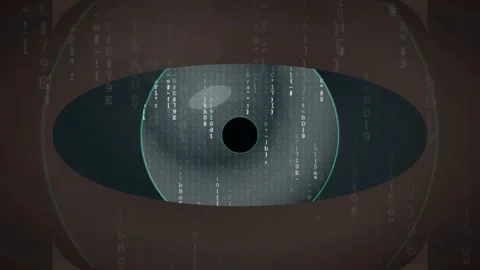 Futuristic Digital Eye with Scrolling Binary Code and Data Streams for Cyber Stock-Footage 343168485