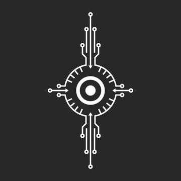 A futuristic digital eye symbol integrated with printed circuit board patte.. 库存插图
