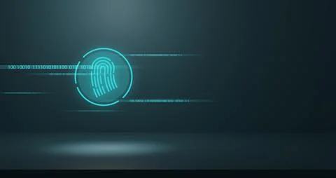 Futuristic Digital Fingerprint Icon with Binary Code for Biometric Security.. Stock Illustration