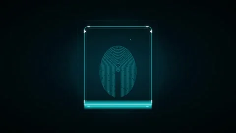 Futuristic digital fingerprint scan interface with glowing cyan accents on .. 動画素材 335826712