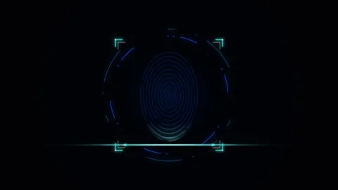 Futuristic digital fingerprint scanner interface with glowing blue lines on.. 動画素材 334945276