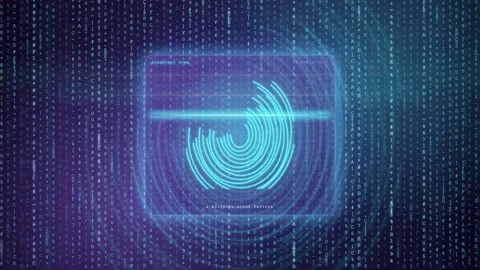 Futuristic Digital Fingerprint Scanning Animation with Binary Code Background Stock-Footage 341828865