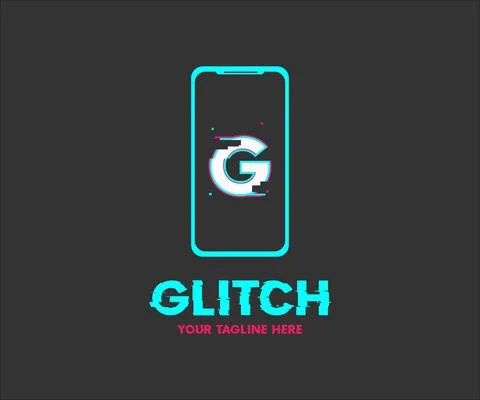 Futuristic digital Glitch app logo design Stock Illustration