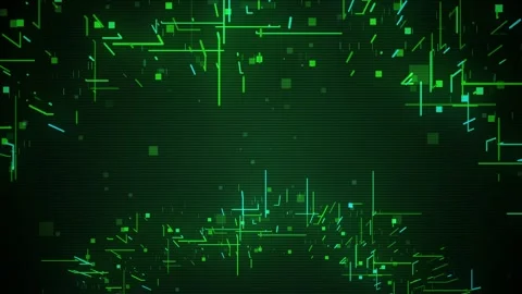 Futuristic Digital Glitch Overlay with Neon Green and Cyan Circuit Lines Stock Footage 343882991