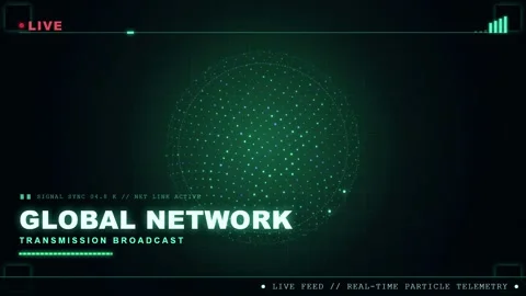 Futuristic Digital Global Network Interface with Green Particle Sphere and Data Stock Footage 346212948