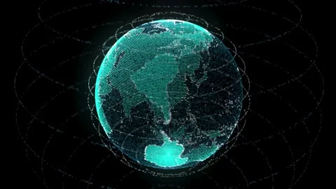 A futuristic digital globe with a black background and teal lighting 库存影片 314935049