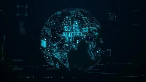 Futuristic Digital Globe with Circuit Patterns Stock Illustration