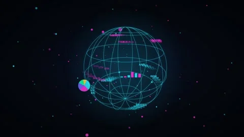 Futuristic Digital Globe with Floating Data Charts and Analytics in Dark Space Stock Footage 344775293