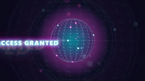 Futuristic Digital Globe with Glowing Access Granted Text and Cyber Security Stock Footage 343160432