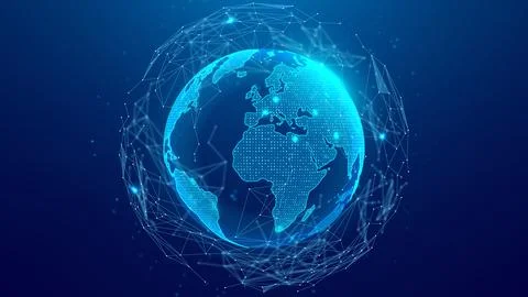 Futuristic digital globe with glowing connections Illustrazione stock
