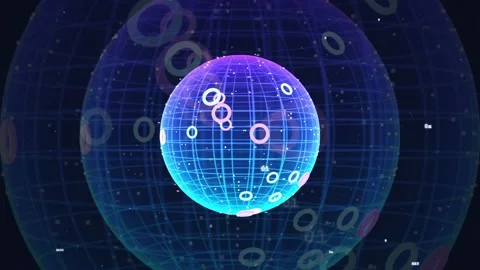 Futuristic Digital Globe with Glowing Data Points and Rotating Holographic Stock Footage 343171416
