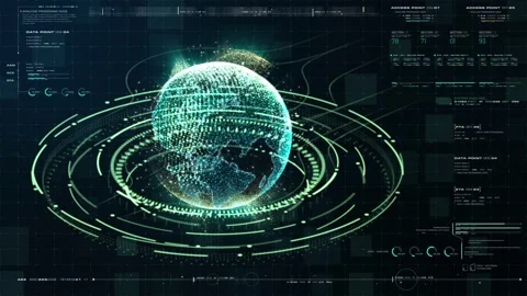 Futuristic digital globe hologram with data processing hud interface. Stock Footage 337279459