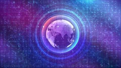 Futuristic Digital Globe: HUD Earth with Binary Code, Glowing Circuits Stock Footage 306050146