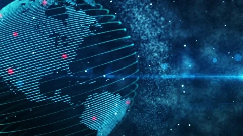 Futuristic Digital Globe with Network Connections Amidst Starry Background Video stock 341921994
