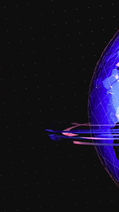 Futuristic digital globe with orbiting lines for technology and innovation Video stock 347484903