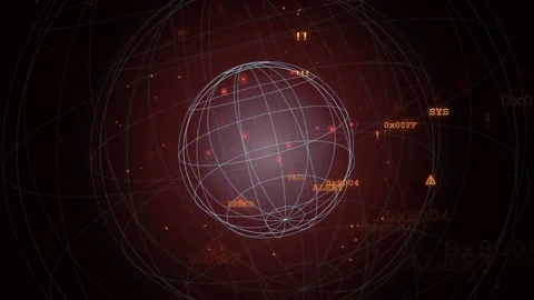 Futuristic Digital Globe with Red Warning Alerts and System Error Data Stock Footage 343154155