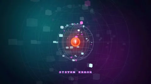 Futuristic Digital Globe with System Error Warning and Glowing Data Particles Stock Footage 343157625