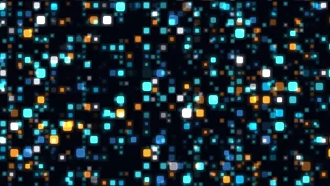 Futuristic digital grid background with glowing blue and orange pixels flashing Stock Footage 334930267