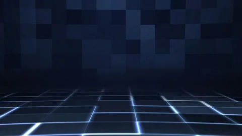 Futuristic digital grid floor glowing blue neon lines technology background 3d Видео 332849957